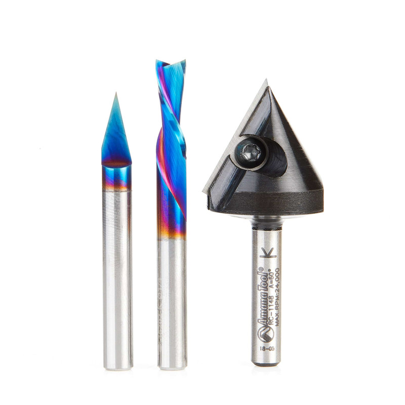 CNC Sign Making Router Bit Set - 1/4" SH - Pieces in Set:3-Piece